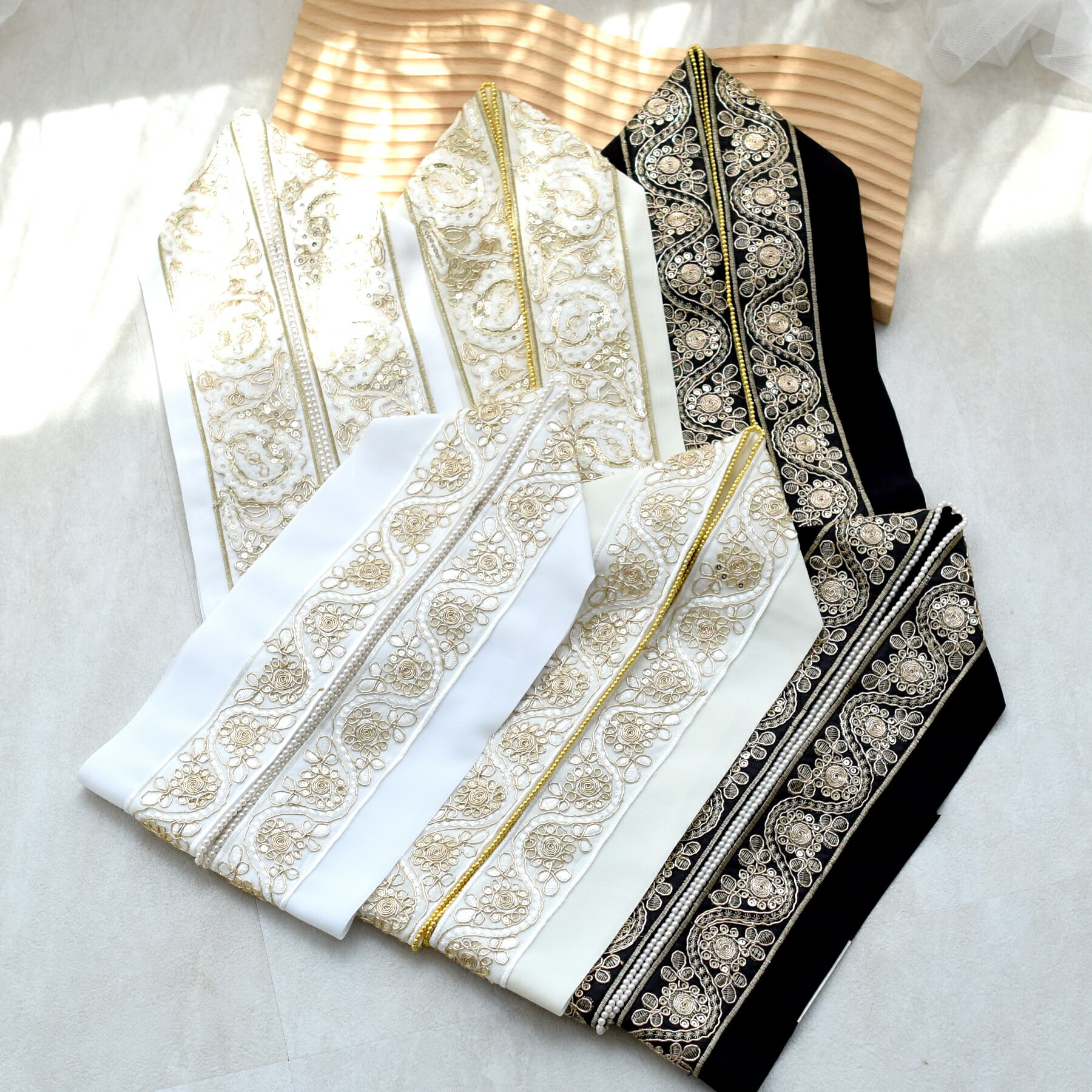 半衿 振袖 成人式 日本製 パール 花 スパンコール 白系 女性 ladies 白 きなり 黒 ホワイト ブラック ..