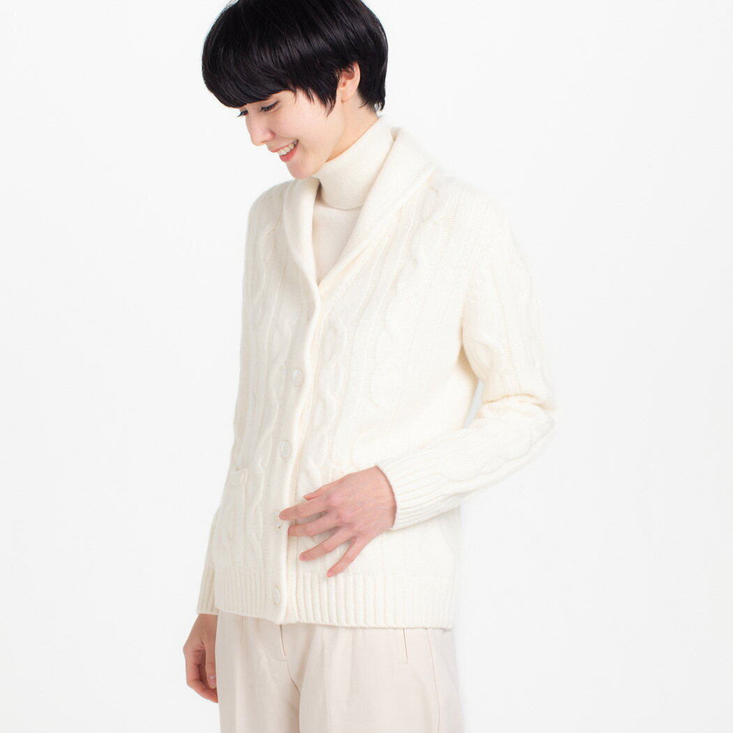 Rakuten - 【UTO|レディース】ケーブル編み ショールカラー カーディガン カシミヤ100%