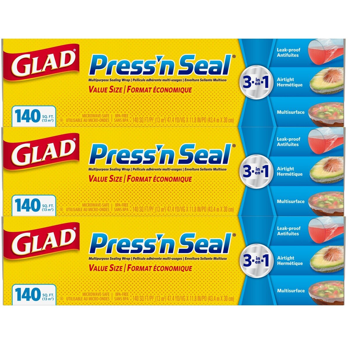 グラッド ストレージフードラップ 43.4m x 3本 プレスンシール コストコ 強力密封ラップ GRAD Press'n Seal 電子レンジ安全