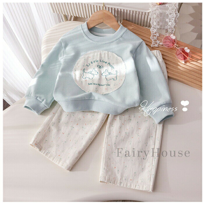 送料無料子供服女の子長袖スウェットかわいい犬柄トップススウェットトレーナーキ...