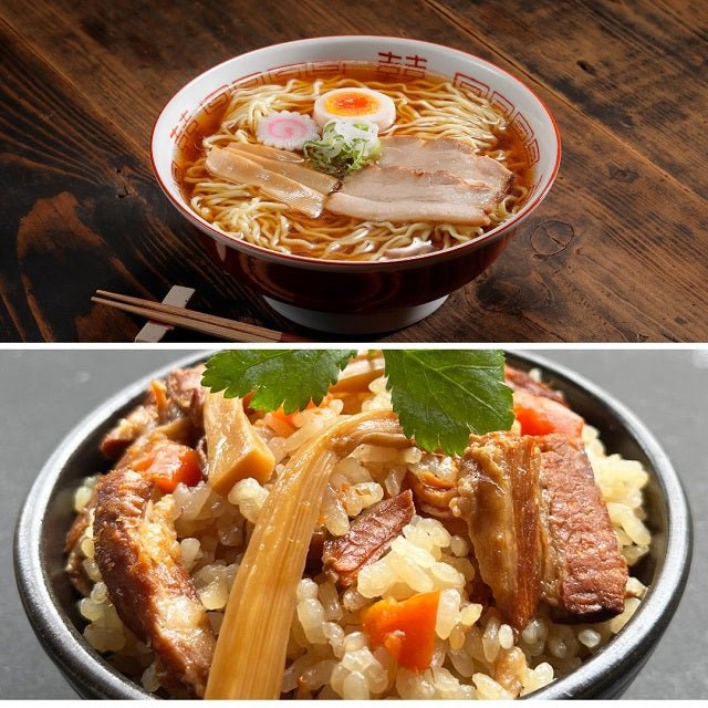 河京 喜多方ラーメンとチャーシュー炊き込みご飯セット モチモチ熟成麺(生麺) あっさりコク旨醤油 自家製チャーシュー 味玉子入 自家製チャーシュー 炊き込みご飯 福島県 喜多方 送料込