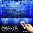 イルミネーション 屋外用 ネットライト 3連 半円形 LED 776球 長さ4.3m リモコン 操作 タイマー 20パターン 点灯 コンセント式 防水 高輝度 ...