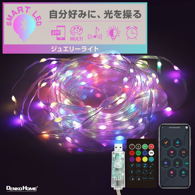 SMARTイルミネーション ジュエリーライト フェアリーライト ストレートライト ストリングライト LED100球 長さ10m マルチカラー USB電..