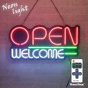 LED ネオン看板 ネオンサイン OPEN オープン WELCOME ウェルカム 置き/吊り下げ両用 W59×H30cm 営業中 ネオン 看板 LEDネオン看板 LEDネオンサイン リモコン付属 屋内用 インテリア ライト 装飾 壁掛け 店舗用 間接照明 おしゃれ かわいい グッズ カフェ