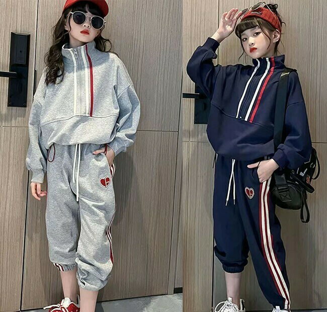 乐天商城 - 韓国子供服 女の子 セットアップ ジャージ 上下セット 春 秋 カジュアルパンツセット キッズ ボーイズ スウェット トレーナー + パンツ 2点セット 学生 普段着 子 通学 通園 運動着