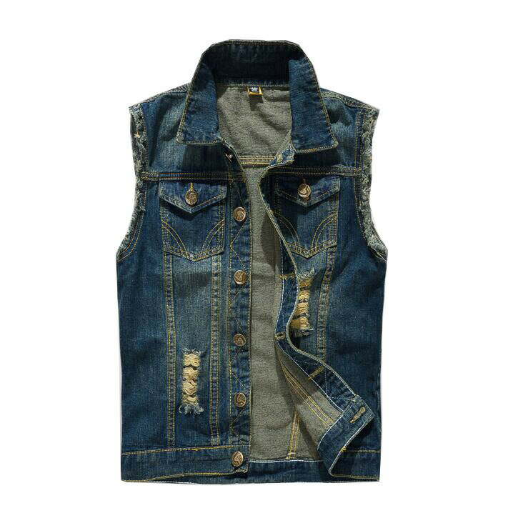 Vests - デニムベスト メンズ デニム ベスト Gジャン ライダース バイクベスト チョッキ クラッシュ ヒップホップ カラオケ S-6XL 大きいサイズ ダメージ加工
