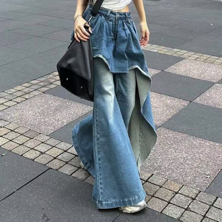 Rakuten - ジーンズ デニムパンツ レディース ワイドデニム ロングパンツ ボトムス 長ズボン ハイウエスト 大きいサイズ ゆったり 体型カバー 春 夏 秋 冬 着痩せ SLT お出かけ カジュアル 美脚