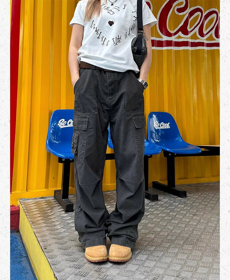 カーゴパンツ レディース ゆったり 作業着 ワークパンツ カジュアルパンツ ストレート ルーズ ズボン ボトムス かわいい 無地 動きやすい ストリート ハイウエストアメカジ 女性用 utsuseba-10064757 映せば 楽天市場店 サンプル画像3