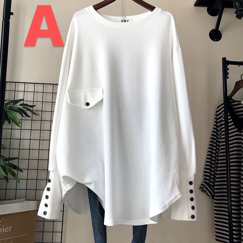 Rakuten - トレーナー レディース 大きいサイズ Tシャツ 薄手 春 春服 丸首 長袖 シンプル 無地 トップス ゆったり 可愛い レディースロングTシャツ ロンT tシャツ カジュアル