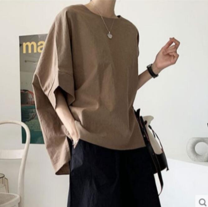 リネン ブラウス レディース かわいい 可愛い 半袖 フレンチスリーブ トップス プルオーバー カジュアル シャツ 大きいサイズ 体型カバー ゆったり 通勤 無地 大 シンプル 夏