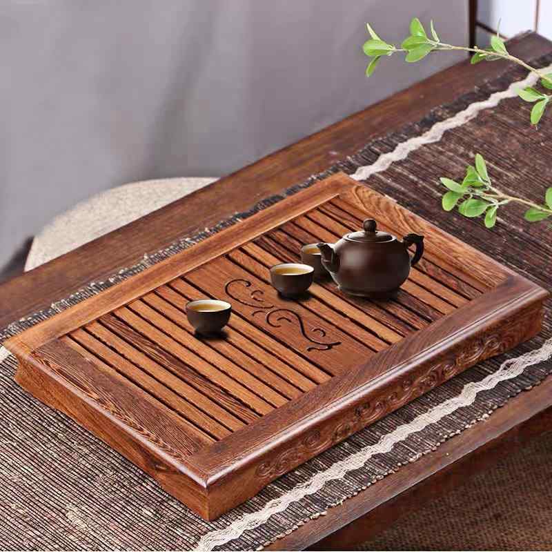 茶盤 ウェンジ材 花梨 無垢材 引き出し式 排水トレイ付き 家庭用 シンプル 小型 功夫茶具 中国茶器 日本茶器 お手入れ簡単 高耐久性 インテリア リビング 天然木