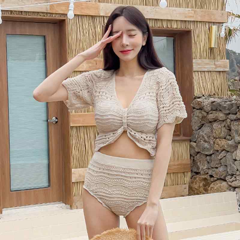 セパレート水着 レディース ニット 三角ビキニ セクシー 体型カバー スタイリッシュ おしゃれ 温泉 プール ビーチ 無地 リゾート 海水浴