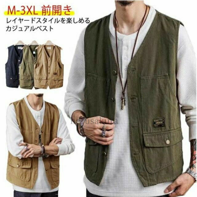Vests - ワークべスト メンズ 多機能 アウトドア ジレ ミリタリー カジュアル 釣り トップス 秋冬 春 ゆったり おしゃれ 男性