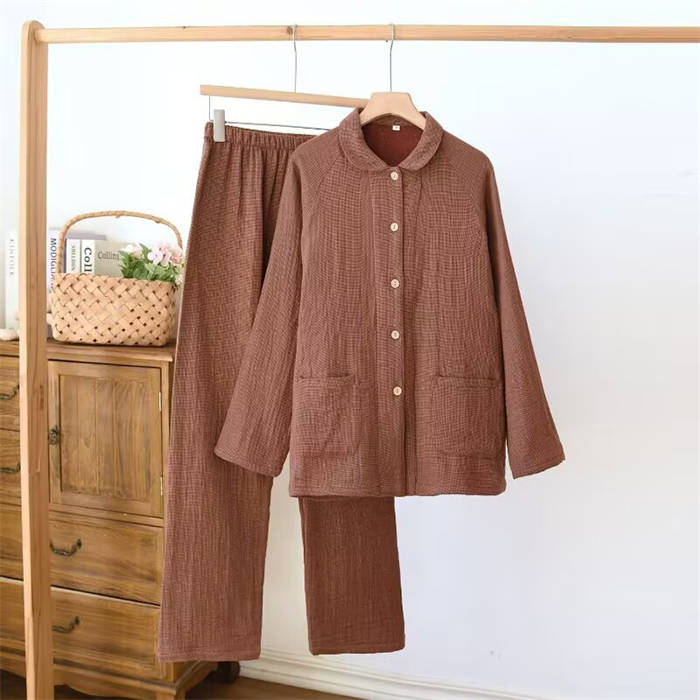 丸襟 4重ガーゼ パジャマ カップル レディー...の紹介画像3