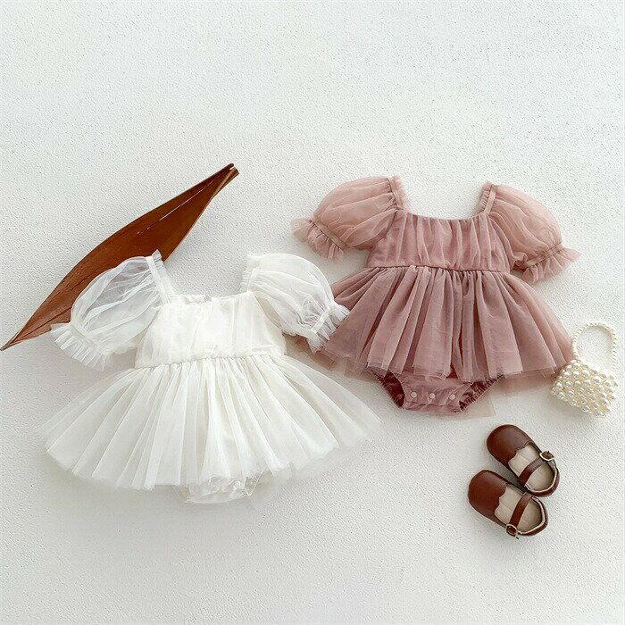 ベビー服 ロンパース 新生児 ワンピース 女の子 赤ちゃん服 ベビードレス チュールワンピース ベビー ドレス 韓国子供服 可愛い 子供服 赤ちゃんワンピース 出産祝い お出かけ 半袖