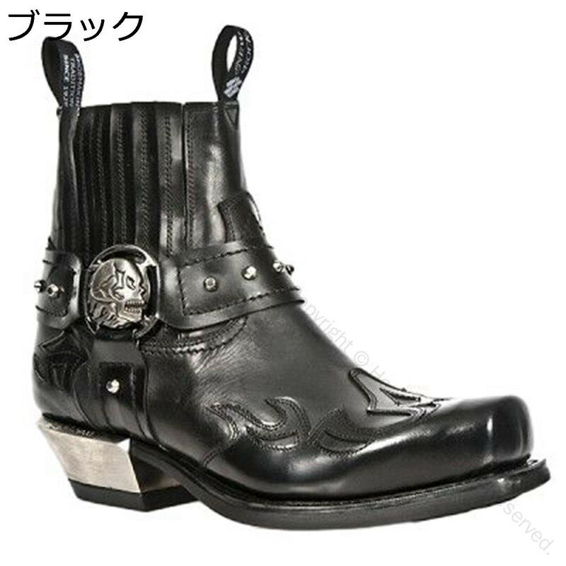 レザー ショートブーツ メンズ 秋冬 ワークブーツ チェルシーブーツ サイズ展開 パンク カジュアル おしゃれ ハイカット バックル スカル 刺繍 メタリック ビッ 耐久性 ウェスタン 防寒