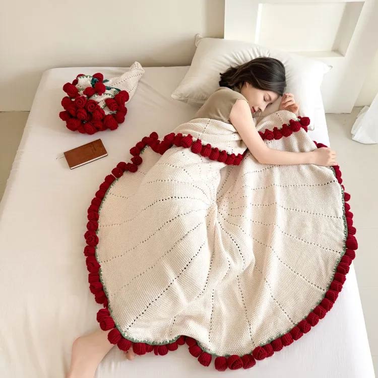 ブランケット ひざ掛け SNS人気話題 母の日 花束 毛布 ふんわり毛布 ローズブーケブランケット ニットフラワー 3D フラワーブラン ブーケブランケット 膝掛け 2