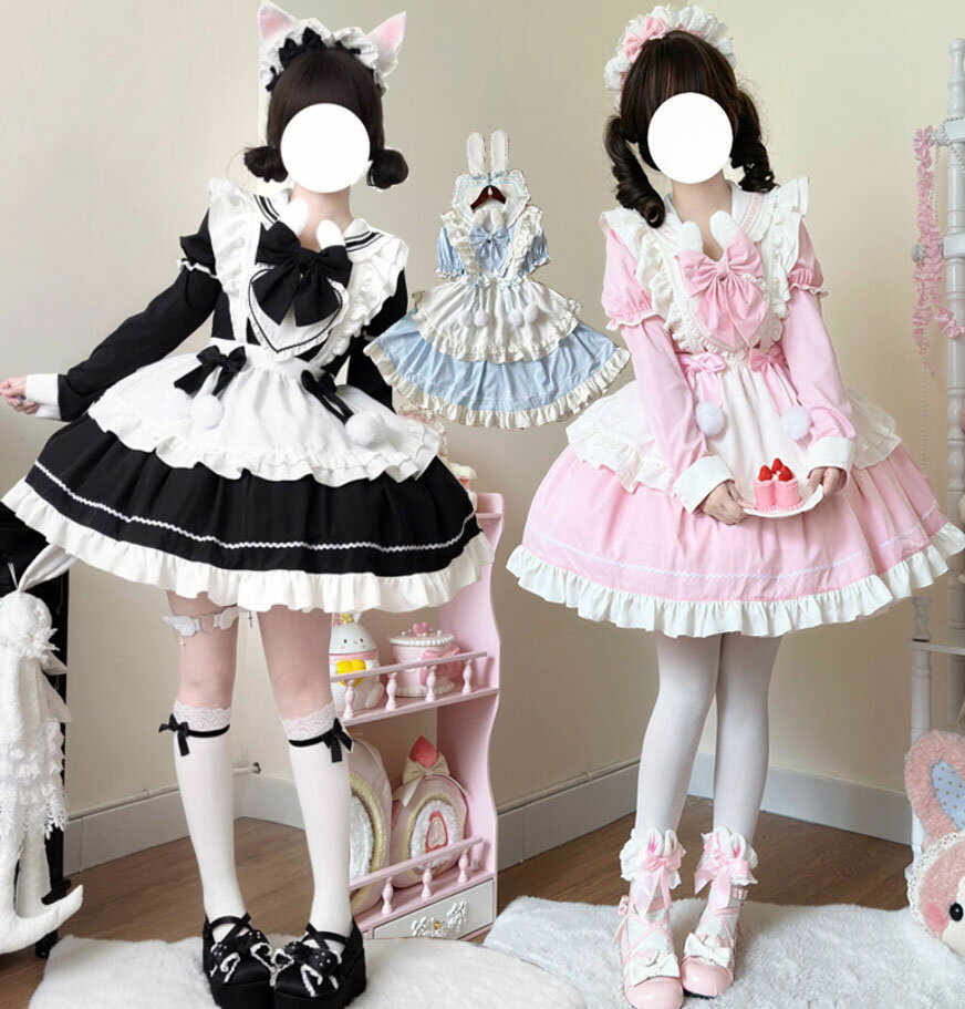 Rakuten - ロリータ ワンピース 大人 半袖 長袖 ミドル丈 ゴスロリ＆ロリータ服 ロリータメイド服 セーラー風 可愛い メイドコスチューム ウサギ ワンピ 萌え萌えスイート系 ハート 兎耳