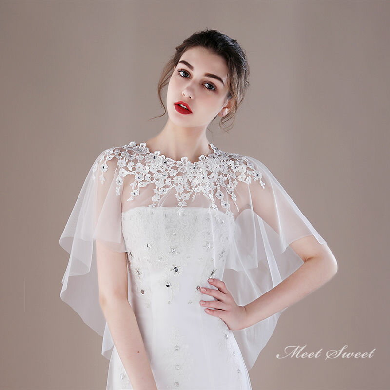 結婚式 花嫁 ウェディングショール レース フラワー ホワイト 肩掛け ボレロ ショール ドレス用 お呼ばれ ウェディング パーティー ブライダル 二次会 春夏 白
