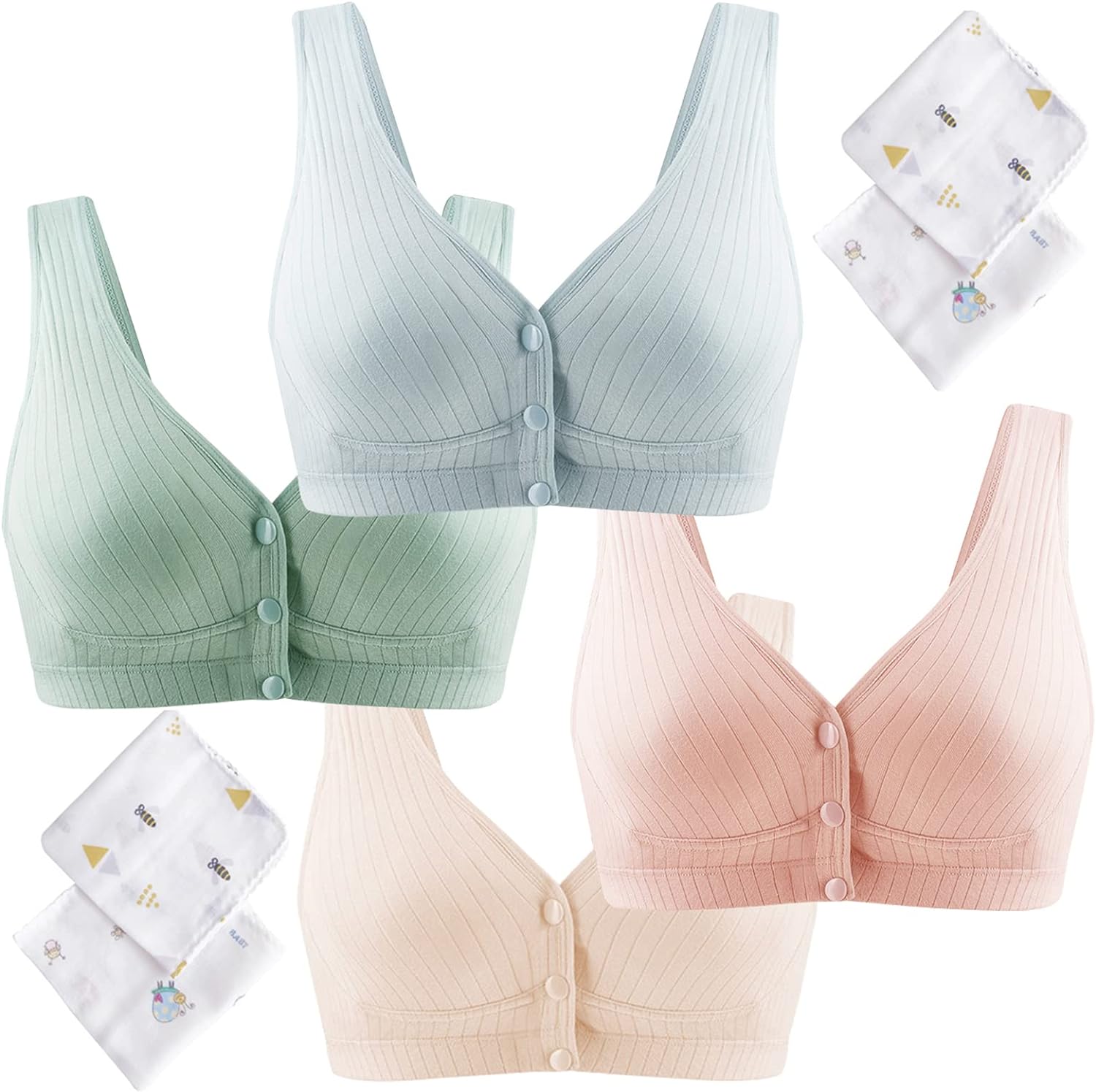Half Top - マタニティブラ 4枚セット 前開き 綿 授乳ブラ ナイトブラ ノンワイヤー 無地 柔らか 産後 産前 大きいサイズ