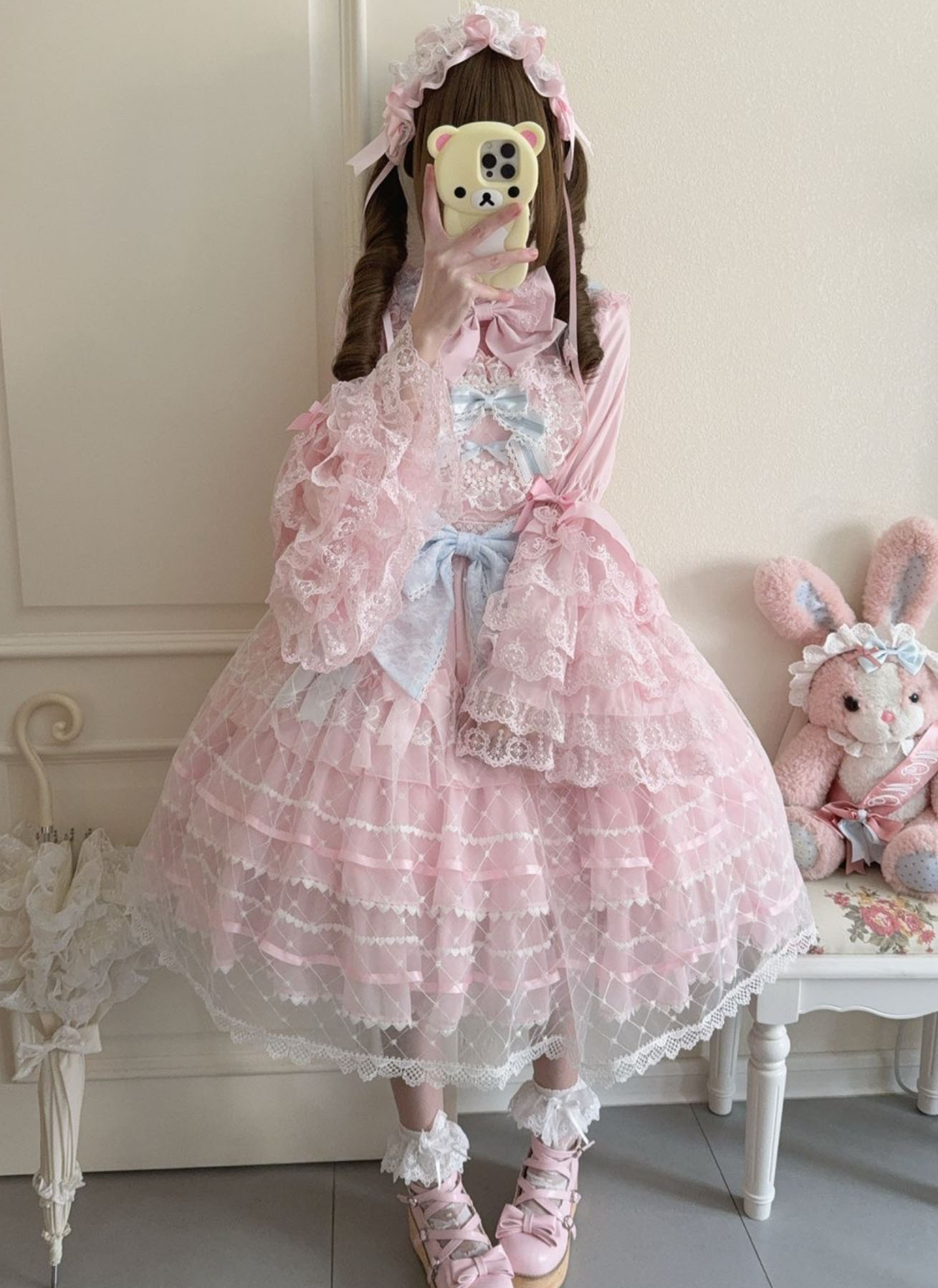 樂天商城 - ロリータ ドレス ジャンパースカート 大人 ミドル丈 お姫様 ゴスロリ＆ロリータ服 甘ロリー 洋装 ファッション レディース Lolita Dress レース リボン ふわ ティアード フリルいっぱい