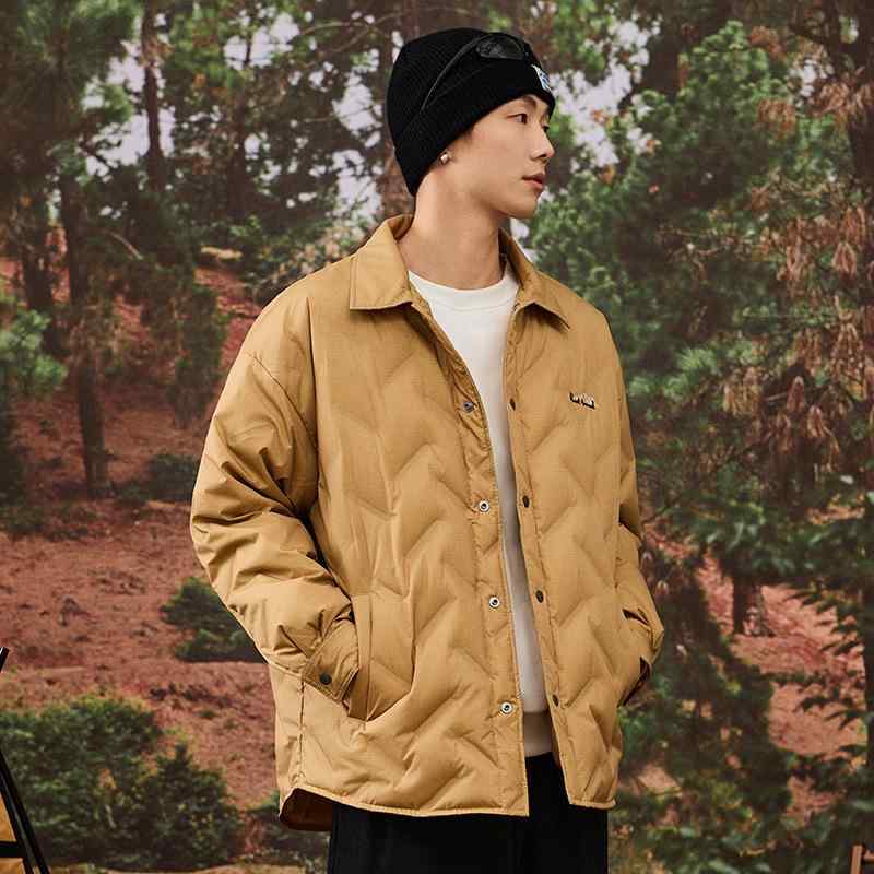 ダウンジャケット メンズ 軽量 薄手 冬 保温 ホワイトダックダウン 防風 防寒 キルティング 襟付き ゆったり ルーズフィット ミドル丈 カジュアル カーキ ブラック 無地 アウター