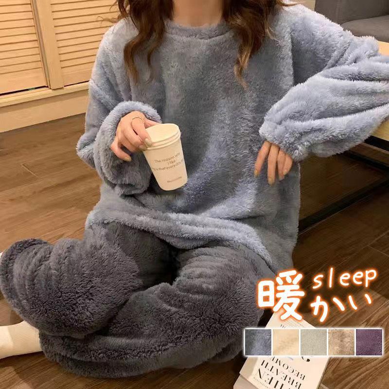 樂天商城 - あったかフワフワ 冬用パジャマ レディース 保温パジャマ 厚手ルームウェア 秋冬寝巻き もこもこセット 裏起毛パジャマ 防寒パジャマ おしゃれ寝巻き 長袖パジャマ 暖かい部屋着