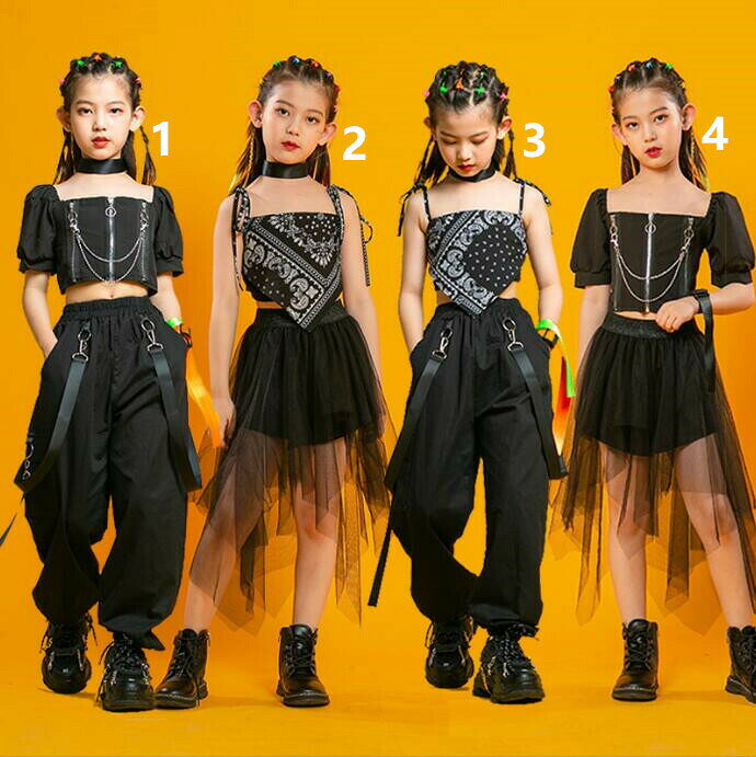 女の子ダンス衣装 ジャズ ヒップホップ 女の子 かっこいい演出服 セットアップ ダ...