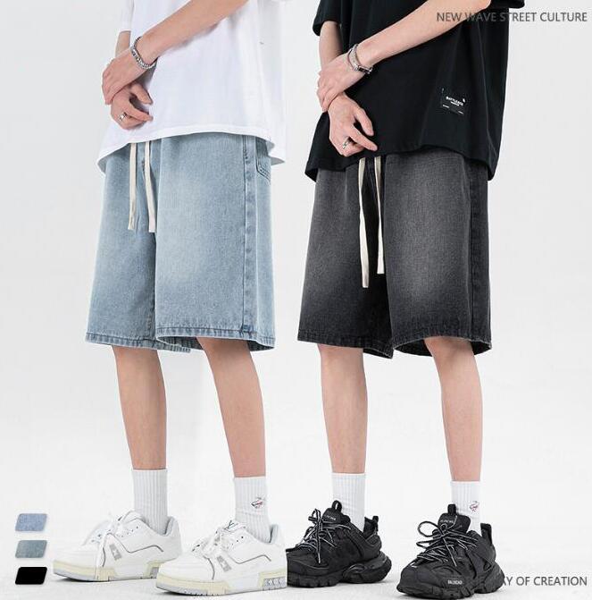 樂天商城 - メンズハーフジーンズ ショート丈デニムパンツ 夏ストレートパンツカジュアルゆったり動きやすいショートジーンズ男性学生