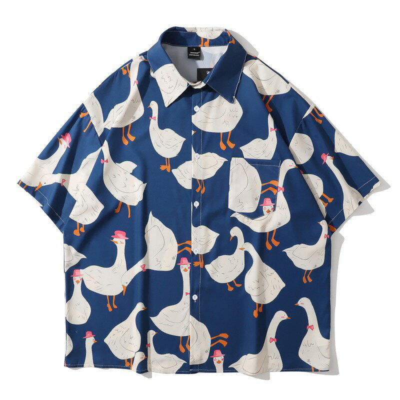 Rakuten - アヒル柄半袖シャツ2色ブラウストップスカットソーTシャツ青ブルー赤レッドダンス衣装ヒップホップHIPHOPレディースメンズガールズ大きいビッグ個性的ストリートカラフル韓国おしゃ?