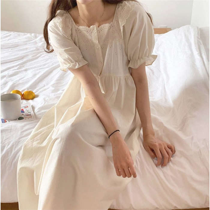 ネグリジェ 春夏 レディース 半袖ワンピース 白レース 大人可愛いパジャマ お姫 ロ...