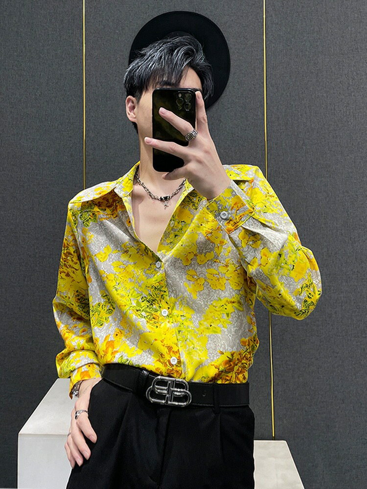 花柄 カラー シャツ 12カラー 柄シャツ トップス 長袖 アロハシャツ ゆったり 男性服 アメリカ 黄色 イエロー 春秋 春カラー ファッション フォト フラワー ペイズリー柄 ノーアイロン