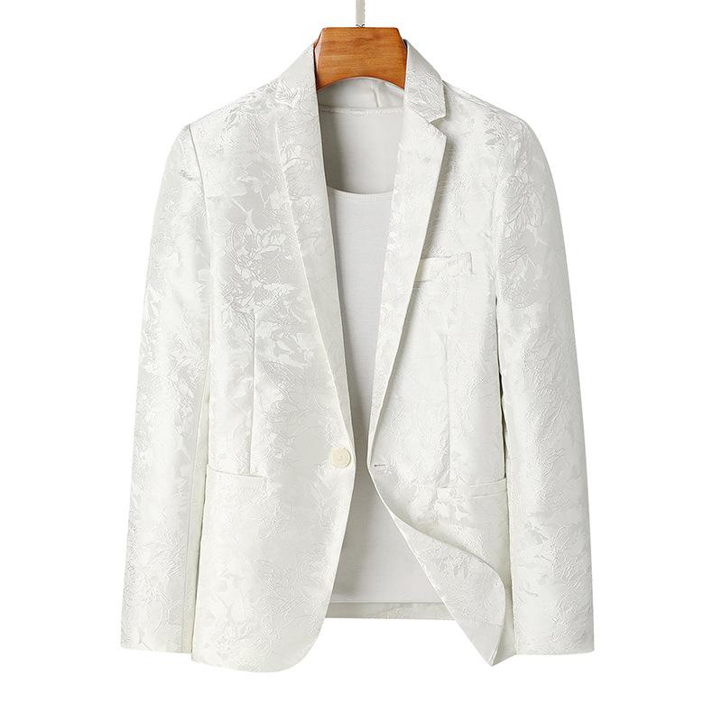 テーラードジャケット メンズ 男性用 ジャカード 織り柄 カジュアル ビジネス フォーマル 礼服 ブレザー ホワイト 白 ブラック 黒 春秋 コーデュロイ 麻 リネン スリムフィット シングルブレスト ノッチドラペル