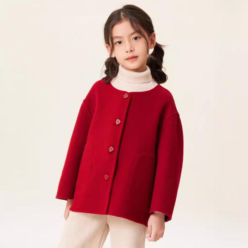 コート 女の子 キッズ 秋冬 ウール ダブルフェイス ショート丈 韓国風 シングルブレスト ラウンドネッ..