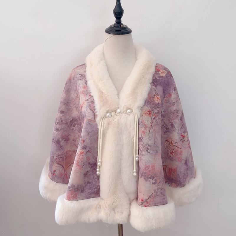 ショール レディース ファー襟 大判 スエード調 エレガント 上品 ケープ ポンチョ マント風 秋冬 着回..