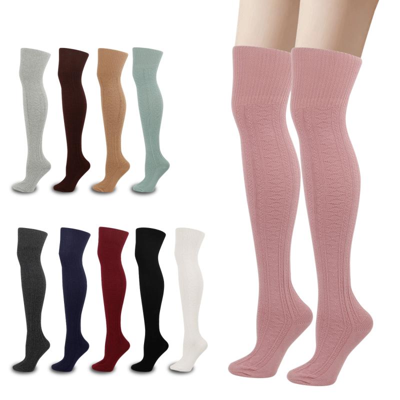 靴下 オーバーニーソックス ニーハイソックス ロング丈 白 綿 コットン JK スクール 学生 ケーブル編み..