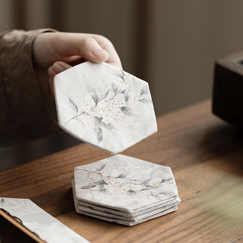 コースター 中華風 錦織り 綿麻 コットンリネン 布製 茶托 ティーマット ポットマット 断熱 耐熱 正方..