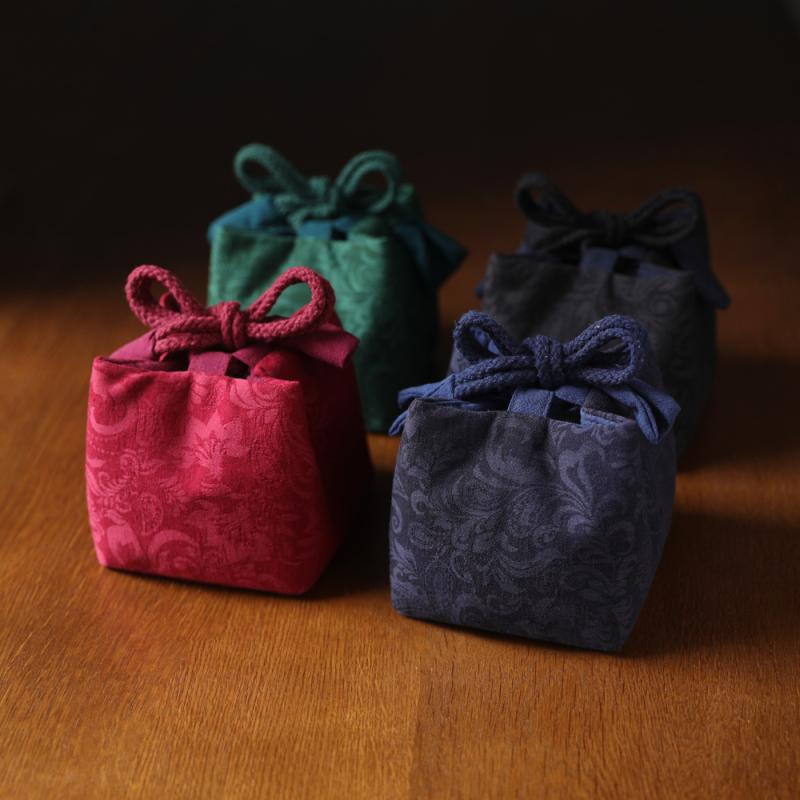 巾着袋 コットン 綿素材 厚手 肉厚 トラベル 旅行 収納ポーチ 茶道具 急須 湯呑み 茶筒 唐草模様 和風..