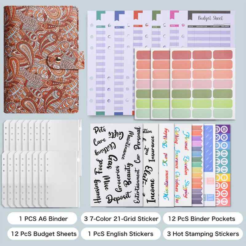 手帳 ノート A6サイズ ビジネス 家計簿 記録 ルーズリーフ 6穴バインダー 財務予算記録簿 カシューナッ..