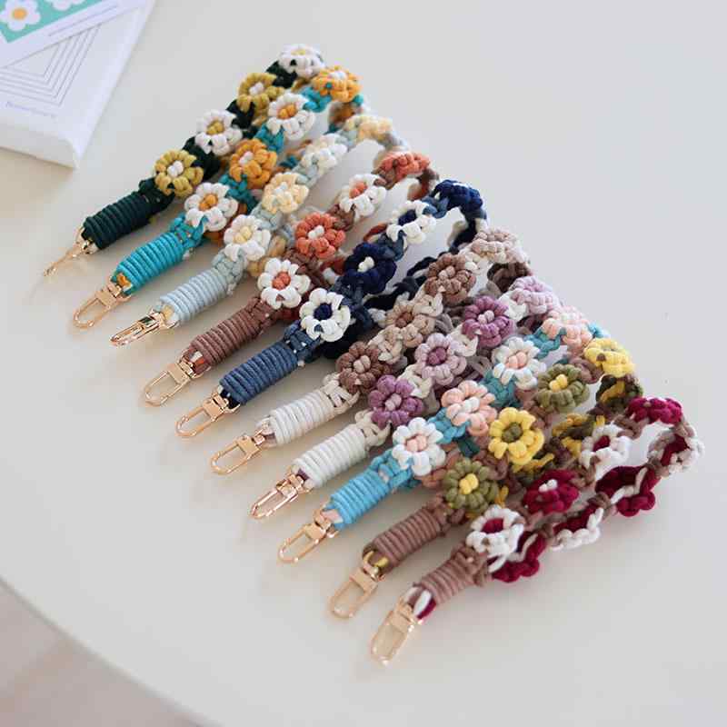 スマホストラップ レディース インスタ映え ナチュラル おしゃれ 手編み デイジー 花 チェーン キーホ..