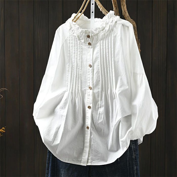樂天商城 - フリル襟 シャツ ブラウス 長袖 レディース きれいめ ピンタック シャツブラウス トップス 春 秋 フォーマル 大人 可愛い 森ガール ファッション 白シャツ 重ね着 体型カバー おしゃれ