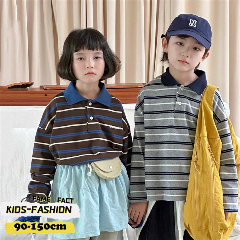 子供服 長袖ポロシャツ 女の子 男の子 ボーダー柄 可愛い トップス スウェット カジュアル トレーナー 兄妹 お揃い オシャレ 韓国こども服 春秋 秋冬 プレゼント 誕生日 通学 普段着
