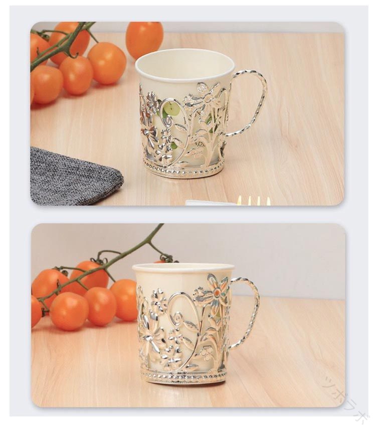 オシャレ 可愛い 紙コップホルダー スチール製 花柄 彫刻 取っ手付き ギフト プレゼント カフェ風 アンティーク調 デスク リモートワーク 来客用 便利 洗え セット ピクニック 倒れ防止 utsuseba-10059457 映せば 楽天市場店 サンプル画像2