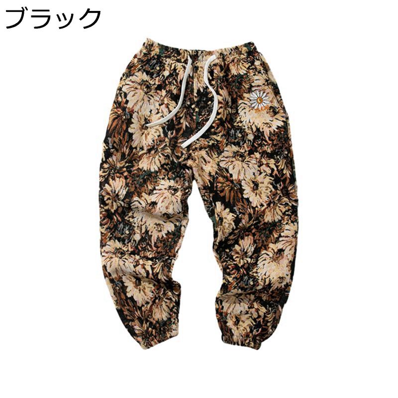 樂天商城 - 花柄 スウェットパンツ ゆったり メンズ 九分丈 チノパン ロングズボン ワイド ポケット付き オシャレ ウエストゴム 夏 春秋 お出掛け ヒップホップ サルエルパンツ 通学 ランニング