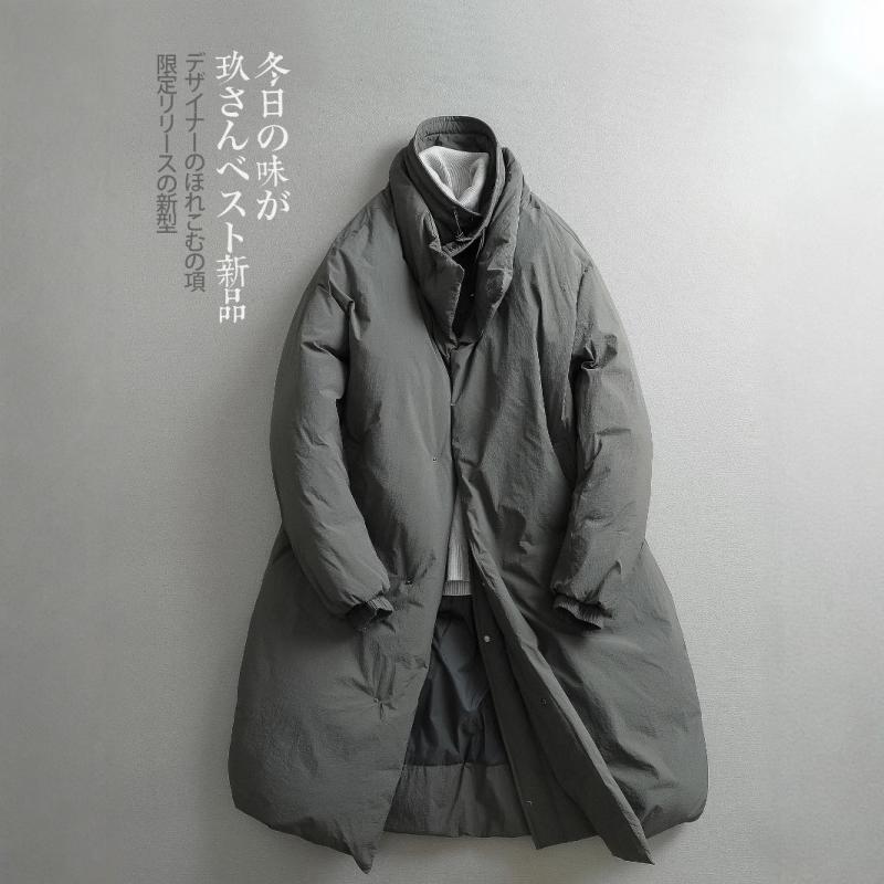 羽絨服 メンズ 男性用 冬季 加厚 寛鬆 立領 白鴨絨 中長款 防寒 黒ロングコート 緑 アウター