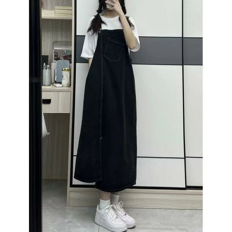ワンピース レディース デニム サロペット スカート ミモレ丈 ジャンパースカート 春夏 秋冬 ゆったり 普段使い 黒色 浅藍色 かわいい