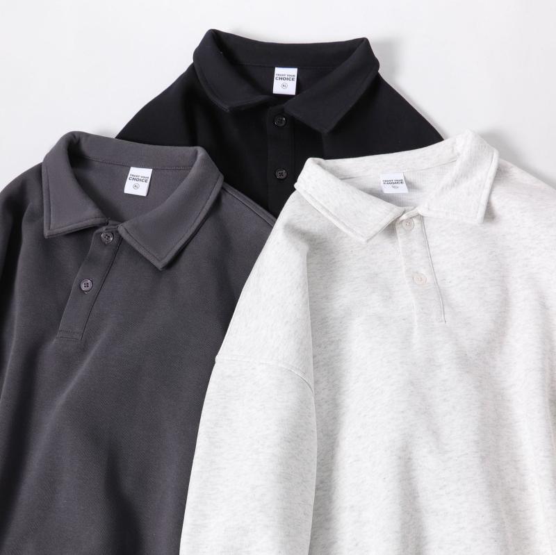 TAKEO KIKUCHI SPORT - スウェット メンズ 男性用 ゆったり コットン 100% POLO襟 トレーナー トップス 長袖 春秋 無地 黒 カジュアル グレー ブラック