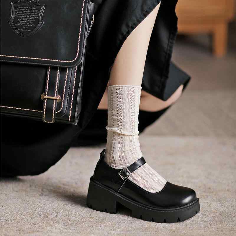樂天商城 - パンプス レディース マリージェーン ロリータ JK制服 厚底 ミドルヒール ラウンドトゥ ワンストラップ マジックテープ レトロガーリー PUレザー クッションインソール 通学 通勤 春夏