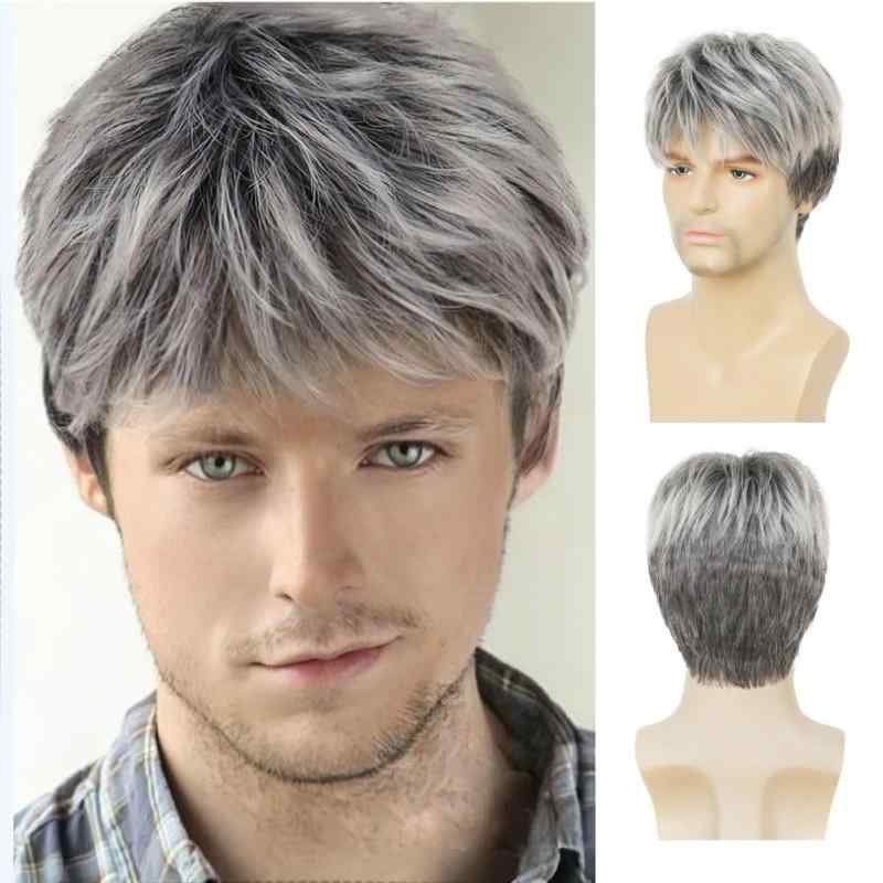 樂天商城 - ウィッグ メンズ グレー レイヤー ショート かつら 男性用 耐熱ファイバー マシンメイド 欧米風 自然なヘアスタイル ファッション 変装 普段使い