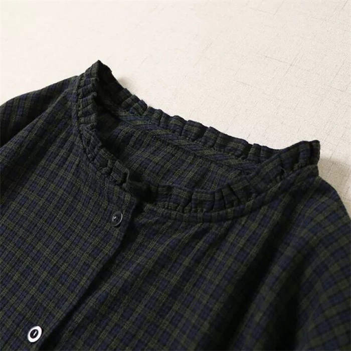 ワンピース ロング丈 レディース コットン 春 秋冬 フリル チェック 綿 キャザー フレアワンピース 長袖ワンピース 長袖 春秋 体型カ 大きいサイズ ロングワンピース ゆったり 2